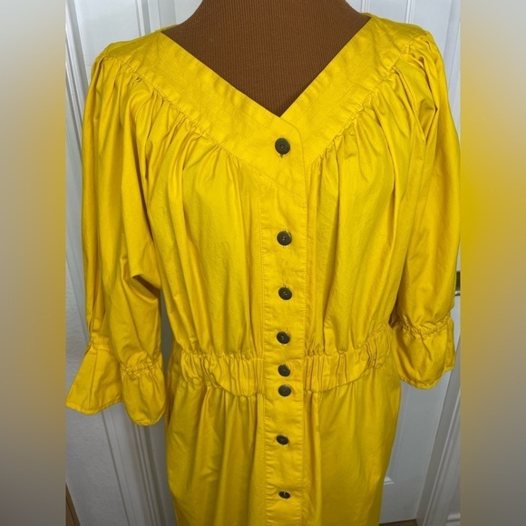 Howard Wolf Yellow Tea Length Dress Button Front Vintage Size 8 - Picture 5 of 13